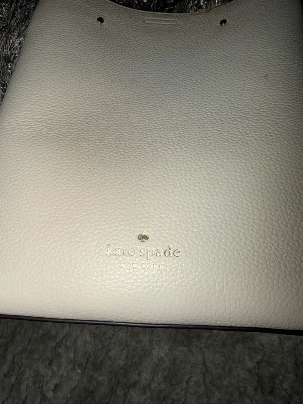 Cream Leather Shoulder Bag with Gold Accent